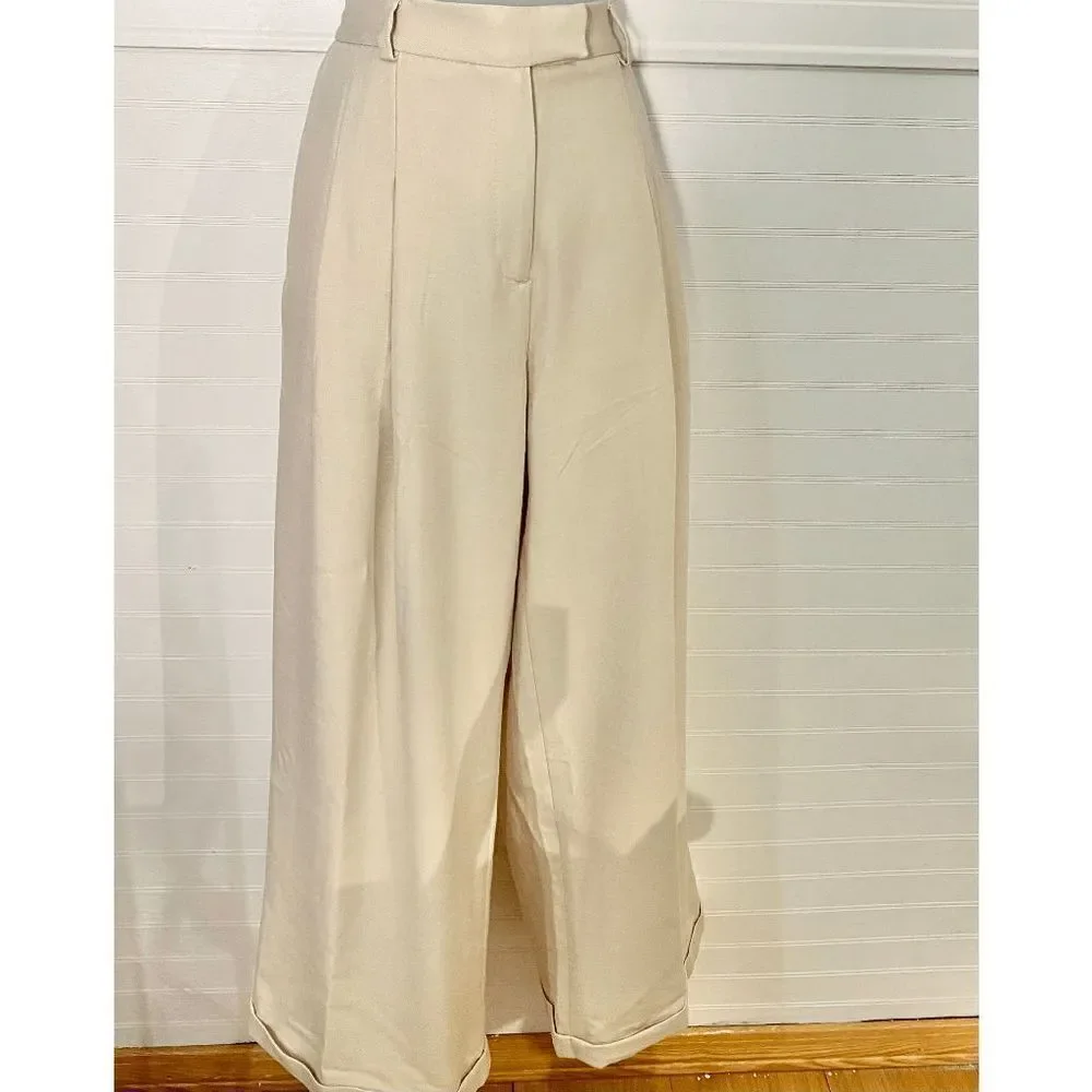 Free People Women’s Pleated Wide Leg Pants Ivory White